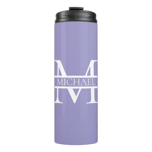 Gepersonaliseerde Elegant Paarse Monogram en Naam Thermosbeker (Voorkant)