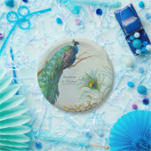 Gepersonaliseerde Elegant Peacock op Tree Branch A Papieren Bordje (Feest)