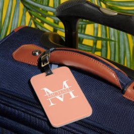 Gepersonaliseerde Elegant Perzik Monogram en Naam Bagagelabel