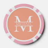 Gepersonaliseerde Elegant Perzik Monogram en Naam Poker Chips (Achterkant)