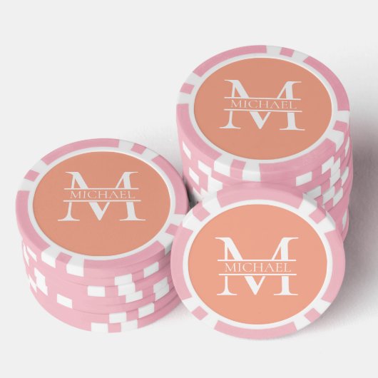 Gepersonaliseerde Elegant Perzik Monogram en Naam Poker Chips (Opstapeling)