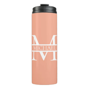 Gepersonaliseerde Elegant Perzik Monogram en Naam Thermosbeker