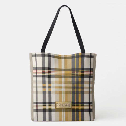 Gepersonaliseerde Elegant Plaid Tan en Taupe Tote Bag (Achterkant)