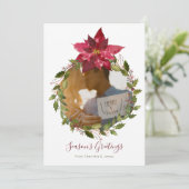 Gepersonaliseerde Elegant Poinsettia Wreater Kerst Feestdagenkaart (Staand voorkant)