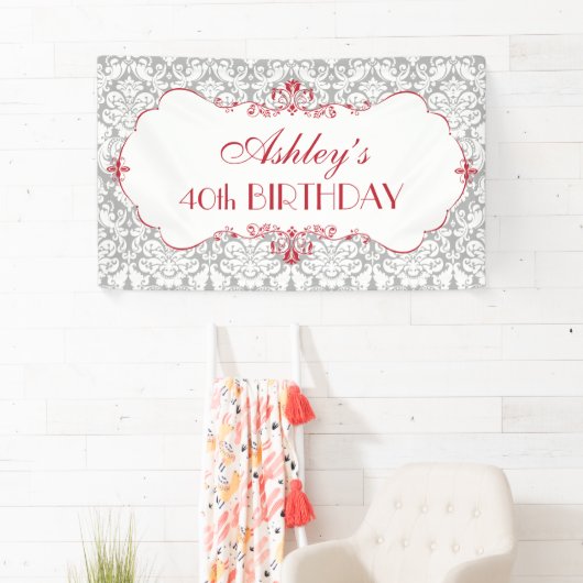 Gepersonaliseerde Elegant Rood Grijs Verjaardag Ba Spandoek (Insitu)
