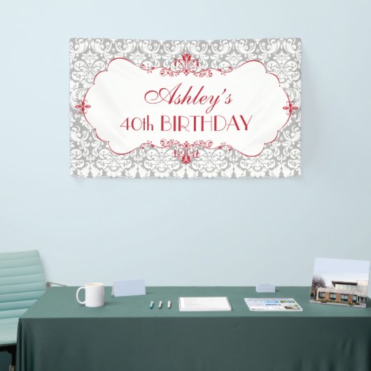 Gepersonaliseerde Elegant Rood Grijs Verjaardag Ba Spandoek (Beurs)