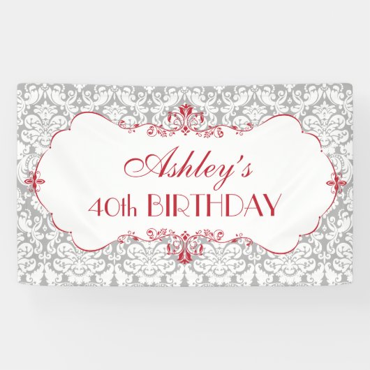 Gepersonaliseerde Elegant Rood Grijs Verjaardag Ba Spandoek (Horizontaal)