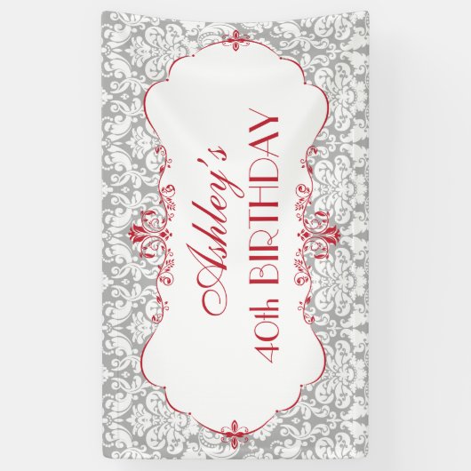 Gepersonaliseerde Elegant Rood Grijs Verjaardag Ba Spandoek (Verticaal)