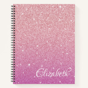 Gepersonaliseerde Elegant Roze Ombre Glitter Notit Notitieboek
