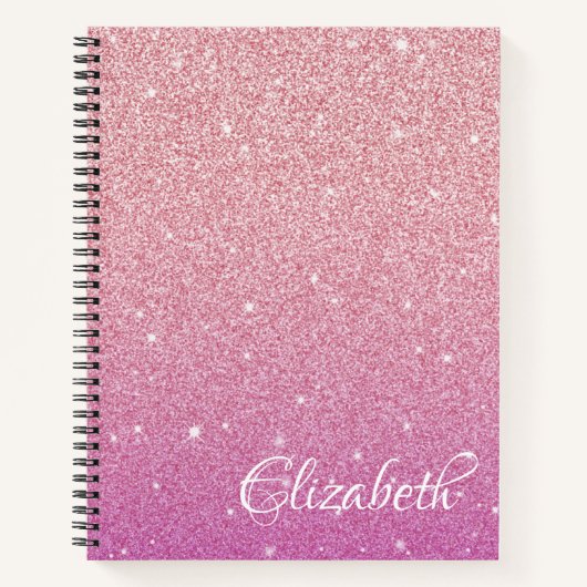 Gepersonaliseerde Elegant Roze Ombre Glitter Notit Notitieboek (Voorkant)