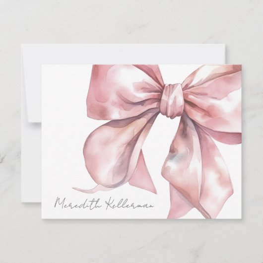 Gepersonaliseerde Elegant Roze strik Dank u Notitiekaartje (Voorkant)