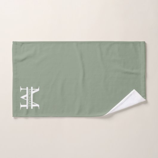 Gepersonaliseerde Elegant Sage Green Monogram & Na Bad Handdoek (Handdoek)