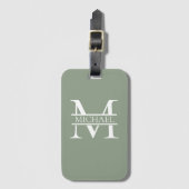 Gepersonaliseerde Elegant Sage Green Monogram & Na Bagagelabel (Voorkant (verticaal))