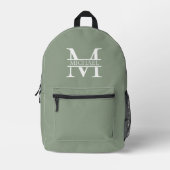 Gepersonaliseerde Elegant Sage Green Monogram & Na Bedrukte Rugzak (Voorkant)