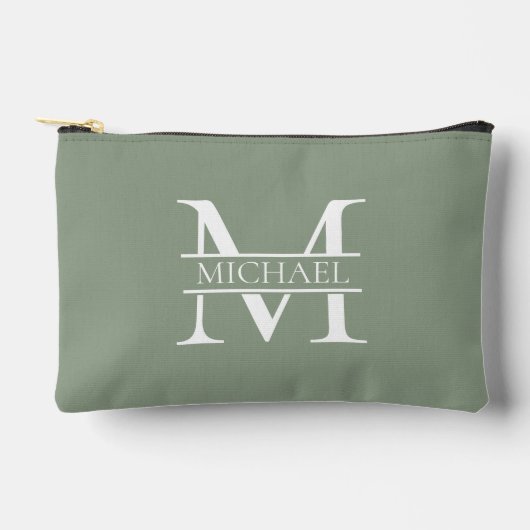Gepersonaliseerde Elegant Sage Green Monogram & Na Etui (Voorkant)