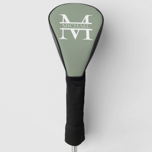 Gepersonaliseerde Elegant Sage Green Monogram & Na Golfheadcover (Voorkant)