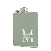 Gepersonaliseerde Elegant Sage Green Monogram & Na Heupfles (Links)