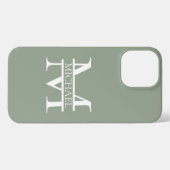 Gepersonaliseerde Elegant Sage Green Monogram & Na iPhone Hoesje (Achterkant horizontaal)