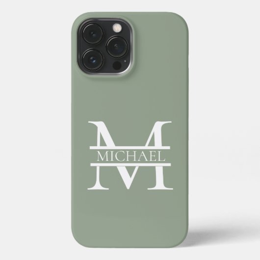 Gepersonaliseerde Elegant Sage Green Monogram & Na iPhone Hoesje (Achterkant)