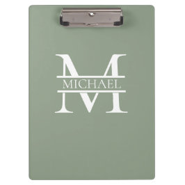 Gepersonaliseerde Elegant Sage Green Monogram & Na Klembord