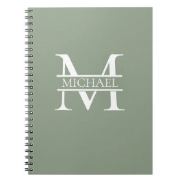 Gepersonaliseerde Elegant Sage Green Monogram & Na Notitieboek