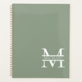 Gepersonaliseerde Elegant Sage Green Monogram & Na Planner (Voorkant)