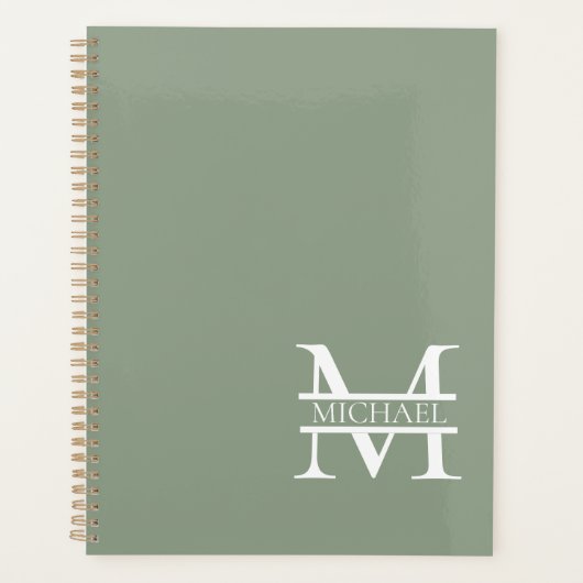Gepersonaliseerde Elegant Sage Green Monogram & Na Planner (Voorkant)