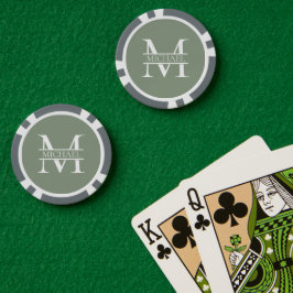 Gepersonaliseerde Elegant Sage Green Monogram & Na Poker Chips