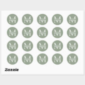 Gepersonaliseerde Elegant Sage Green Monogram & Na Ronde Sticker (Vel)