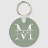Gepersonaliseerde Elegant Sage Green Monogram & Na Sleutelhanger (Voorkant)