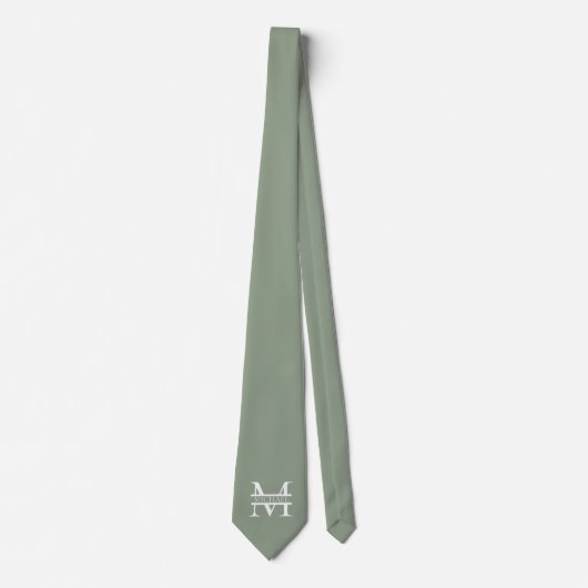 Gepersonaliseerde Elegant Sage Green Monogram & Na Stropdas (Voorkant)