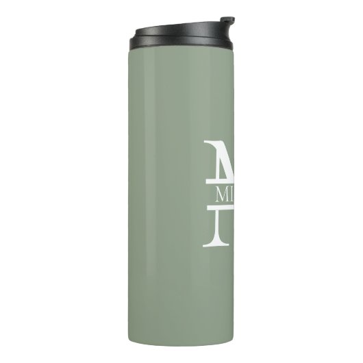 Gepersonaliseerde Elegant Sage Green Monogram & Na Thermosbeker (Gedraaid links)