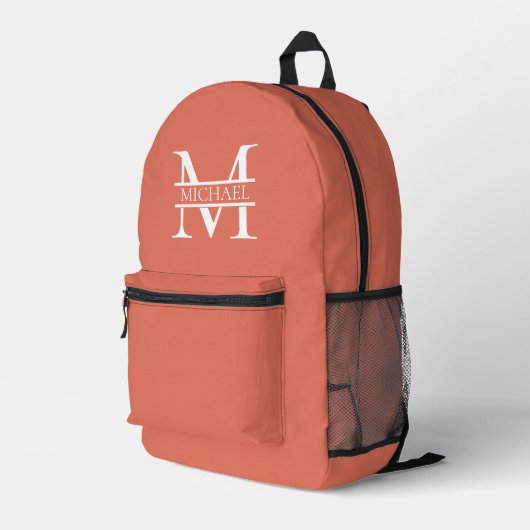 Gepersonaliseerde Elegant Terracotta Monogram en N Bedrukte Rugzak (Achterkant Hoek Rechts)