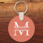 Gepersonaliseerde Elegant Terracotta Monogram en N Sleutelhanger (Voorkant)