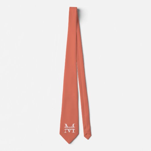 Gepersonaliseerde Elegant Terracotta Monogram en N Stropdas (Voorkant)