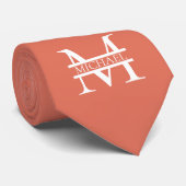 Gepersonaliseerde Elegant Terracotta Monogram en N Stropdas (Opgerold)