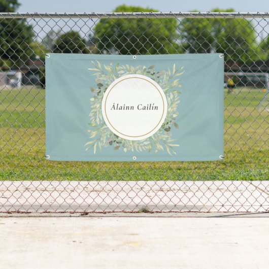 Gepersonaliseerde Elegant Waterverf Greenery Folia Spandoek (Insitu)