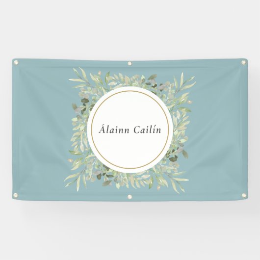 Gepersonaliseerde Elegant Waterverf Greenery Folia Spandoek (Horizontaal)