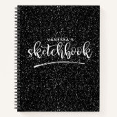 Gepersonaliseerde Elegant Zwart Glitter Sketchbook Notitieboek (Voorkant)