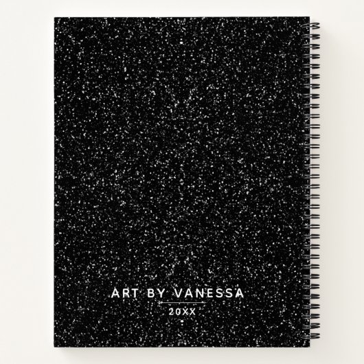 Gepersonaliseerde Elegant Zwart Glitter Sketchbook Notitieboek (Achterkant)