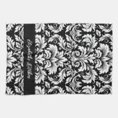 Gepersonaliseerde Elegant Zwart Wit Damast Theedoek (Horizontaal)