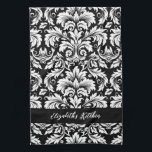 Gepersonaliseerde Elegant Zwart Wit Damast Theedoek<br><div class="desc">Een elegant zwart-wit damast patroon siert deze keukenhanddoek. Personaliseer het met jouw naam. Ontworpen voor u door Blackberry Boulevard.</div>