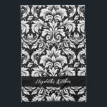Gepersonaliseerde Elegant Zwart Wit Damast Theedoek<br><div class="desc">Een elegant zwart-wit damast patroon siert deze keukenhanddoek. Personaliseer het met jouw naam. Ontworpen voor u door Blackberry Boulevard.</div>