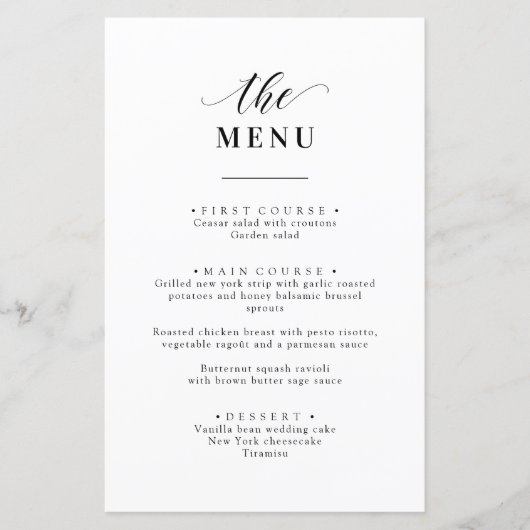 Gepersonaliseerde Elegant Zwart-wit Wedding Menu (Voorkant)