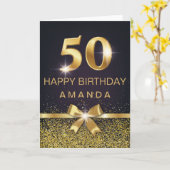 Gepersonaliseerde Elegante 50e Verjaardag Gouden G Kaart (Gele Bloem)