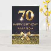 Gepersonaliseerde Elegante 70e Verjaardag Gouden G Kaart (Gele Bloem)