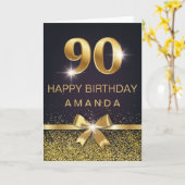 Gepersonaliseerde Elegante 90e Verjaardag Gouden G Kaart (Gele Bloem)