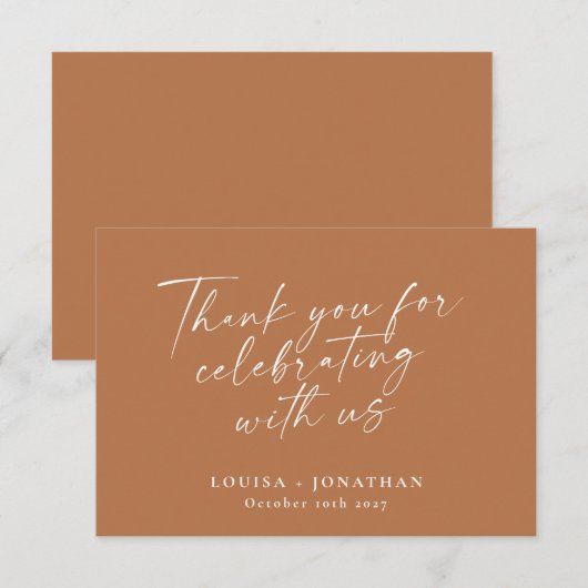 Gepersonaliseerde Elegante Aardse Terracotta bruil Bedankkaart (Voorkant / Achterkant)