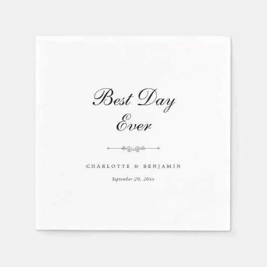 Gepersonaliseerde elegante 'beste dag ooit' bruilo servet (Voorkant)