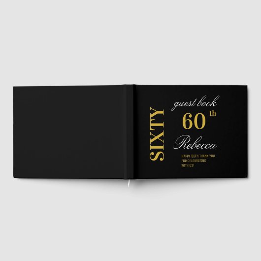 Gepersonaliseerde Elegante Black & Gold 60ste verj Gastenboek (Volledig)